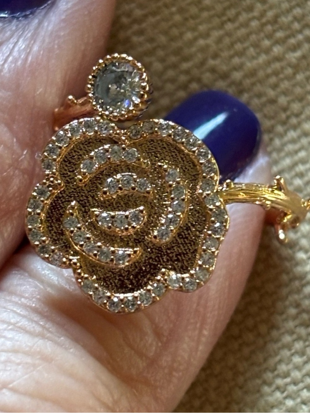Rose Ring with Pavé Set CZ’s - 18k Rose Gold Plated